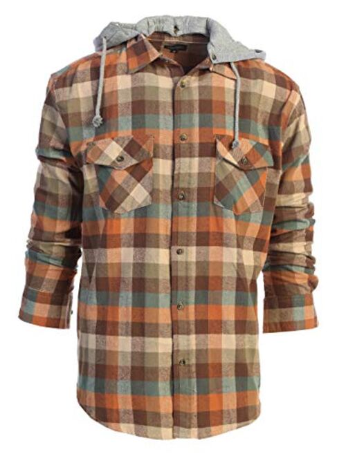 Gioberti Men's Removable Hoodie Plaid Checkered Flannel Button Down Shirt