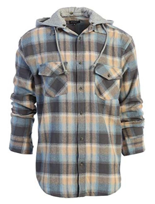 Gioberti Men's Removable Hoodie Plaid Checkered Flannel Button Down Shirt