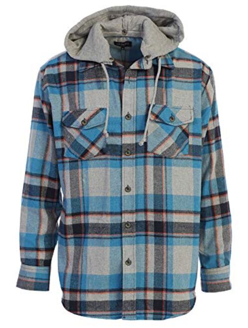 Gioberti Men's Removable Hoodie Plaid Checkered Flannel Button Down Shirt