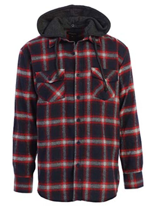 Gioberti Men's Removable Hoodie Plaid Checkered Flannel Button Down Shirt