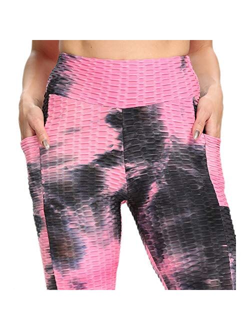 GOGOBO Famous TIK Tok Leggings, Women High Waisted Tie Dye Yoga Pants with Pockets Butt Lifting Tummy Control Tights