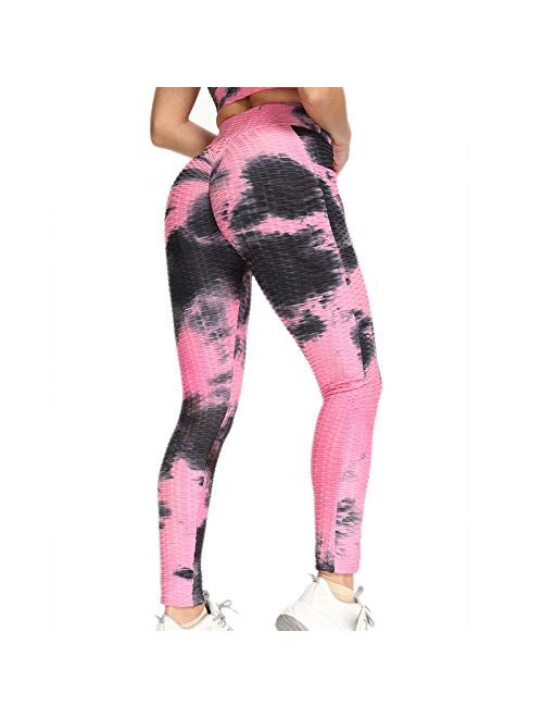 GOGOBO Famous TIK Tok Leggings, Women High Waisted Tie Dye Yoga Pants with Pockets Butt Lifting Tummy Control Tights