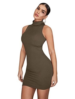 Women's High Neck Sleeveless Pencil Dress Casual Bodycon Dresses