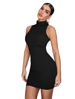 Women's High Neck Sleeveless Pencil Dress Casual Bodycon Dresses