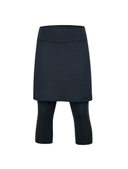 Skirted Leggings for Women, Athletic Tennis Skirt Knee Length with Leggings Active Yoga Skirt Pockets