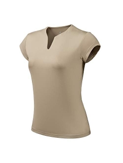 Tennis Shirts for Women Short Sleeves, Solid Golf T Shirts V-Neck Running Shirts