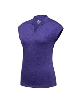 Tennis Shirts for Women Short Sleeves, Solid Golf T Shirts V-Neck Running Shirts