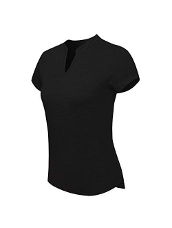 Tennis Shirts for Women Short Sleeves, Solid Golf T Shirts V-Neck Running Shirts