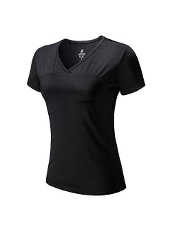 Tennis Shirts for Women Short Sleeves, Solid Golf T Shirts V-Neck Running Shirts