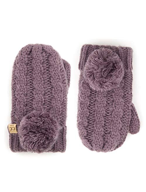 C.C Kids Pompom Ribbed Knit Children Fleece Lining Children Mittens Gloves (MT-23 KIDS) (MT-24 KIDS) (MT-25 KIDS)