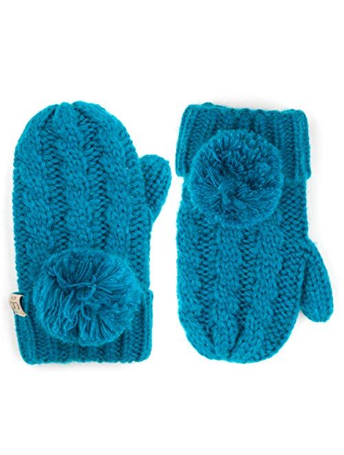 C.C Kids Pompom Ribbed Knit Children Fleece Lining Children Mittens Gloves (MT-23 KIDS) (MT-24 KIDS) (MT-25 KIDS)