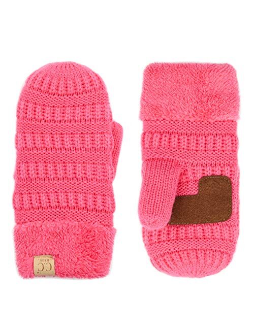 C.C Kids Pompom Ribbed Knit Children Fleece Lining Children Mittens Gloves (MT-23 KIDS) (MT-24 KIDS) (MT-25 KIDS)