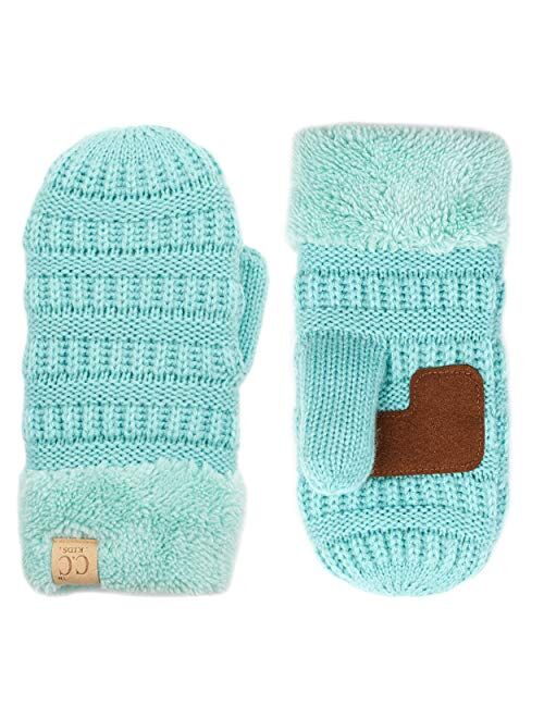 C.C Kids Pompom Ribbed Knit Children Fleece Lining Children Mittens Gloves (MT-23 KIDS) (MT-24 KIDS) (MT-25 KIDS)