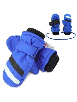 F Flammi Toddler Kids Snow Mittens with String Waterproof Ski Mittens Thinsulate Winter Gloves for Baby Girls Boys