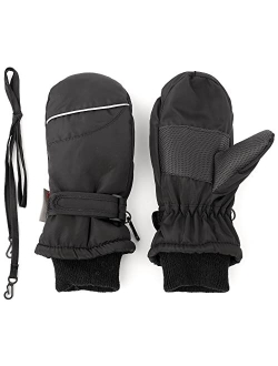 F Flammi Toddler Kids Snow Mittens with String Waterproof Ski Mittens Thinsulate Winter Gloves for Baby Girls Boys