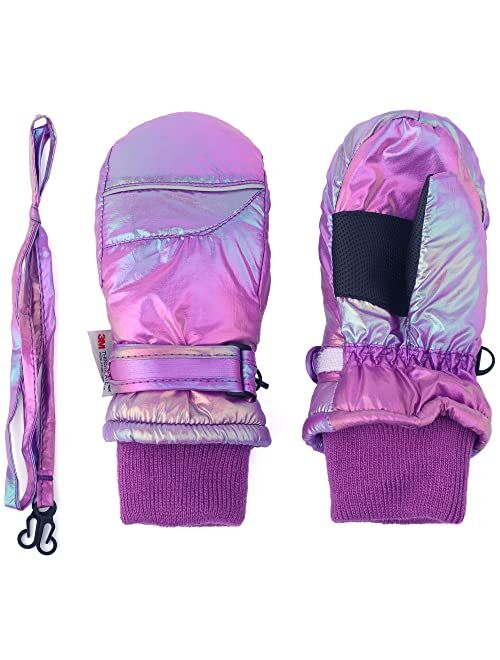 F Flammi Toddler Kids Snow Mittens with String Waterproof Ski Mittens Thinsulate Winter Gloves for Baby Girls Boys