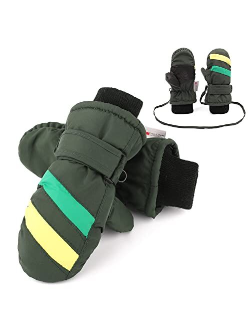 F Flammi Toddler Kids Snow Mittens with String Waterproof Ski Mittens Thinsulate Winter Gloves for Baby Girls Boys