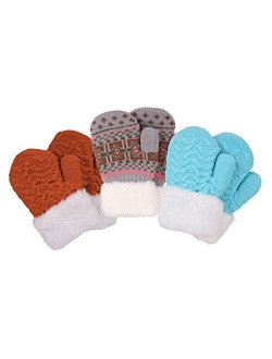 Toddler Mittens, Warm Toddler Mittens, Knitted Mittens Girls Age 2-6 (3 Pairs)