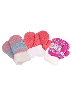 Toddler Mittens, Warm Toddler Mittens, Knitted Mittens Girls Age 2-6 (3 Pairs)
