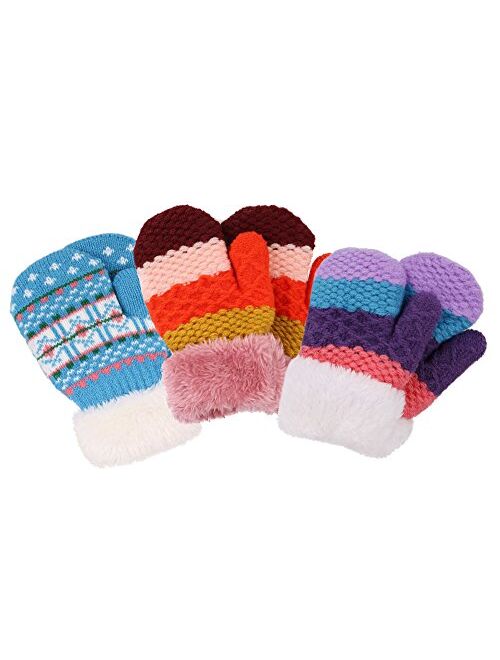 Toddler Mittens, Warm Toddler Mittens, Knitted Mittens Girls Age 2-6 (3 Pairs)