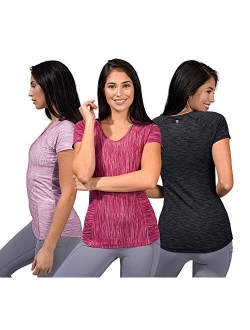 Athletic Fit Performance Tops 3 Pack - Moisture Wicking Yoga Top Workout Shirts for Women