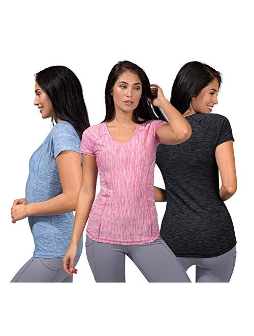 90 Degree By Reflex Athletic Fit Performance Tops 3 Pack - Moisture Wicking Yoga Top Workout Shirts for Women