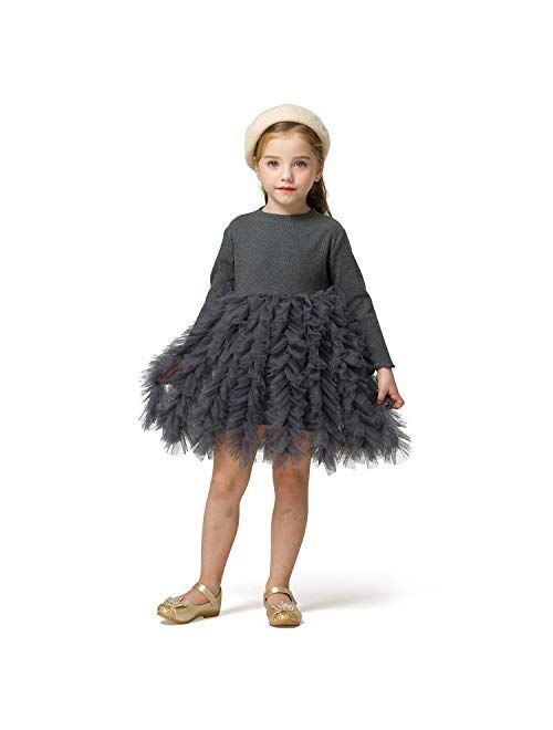 NNJXD Little Girl Tutu Dress Tulle Ruffles Flower Girls Wedding Party Dresses