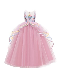 Girls Unicorn Dress Rainbow Fancy Princess Costume Tulle Party Dresses