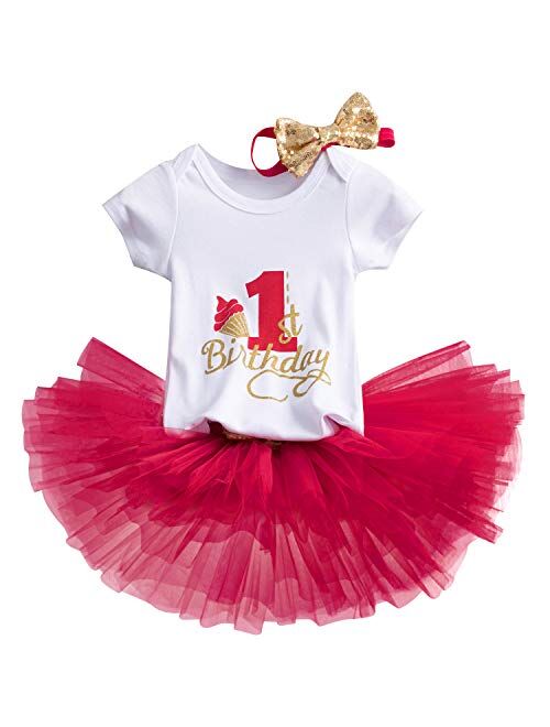 NNJXD Baby Girl 1st Birthday Party Outfits Romper Shorts Headband 3pcs Skirt Sets