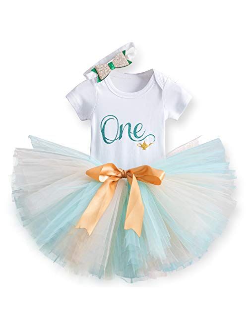 NNJXD Baby Girl 1st Birthday Party Outfits Romper Shorts Headband 3pcs Skirt Sets