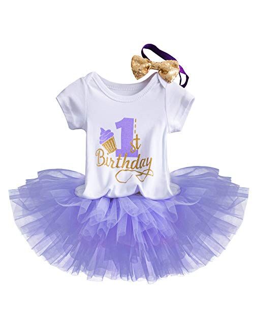 NNJXD Baby Girl 1st Birthday Party Outfits Romper Shorts Headband 3pcs Skirt Sets