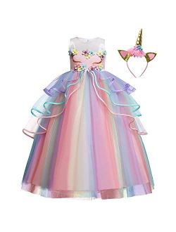 Flower Girls Unicorn Costume Pageant Princess Party Dress