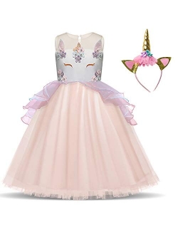 Flower Girls Unicorn Costume Pageant Princess Party Dress