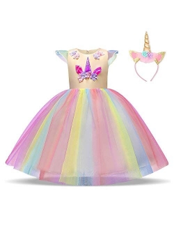 Flower Girls Unicorn Costume Pageant Princess Party Dress