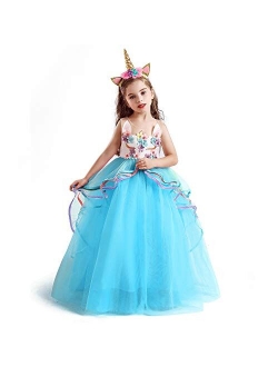 Flower Girls Unicorn Costume Pageant Princess Party Dress