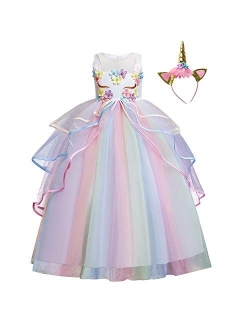 Flower Girls Unicorn Costume Pageant Princess Party Dress