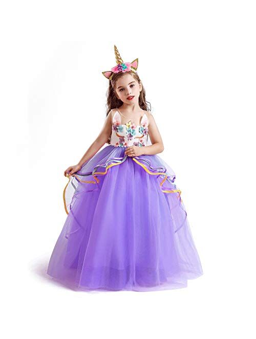 NNJXD Flower Girls Unicorn Costume Pageant Princess Party Dress