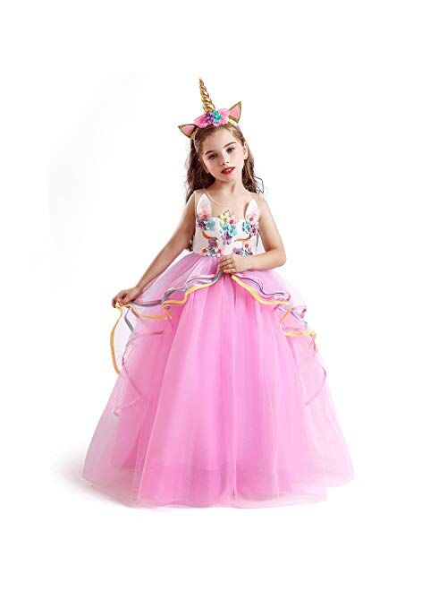 NNJXD Flower Girls Unicorn Costume Pageant Princess Party Dress