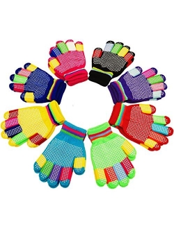 Kids Gloves, Magic Stretch Gloves 8 Pairs, Children Anti-Slip Full Fingers Knitted Winter Glove for Boys and Girls