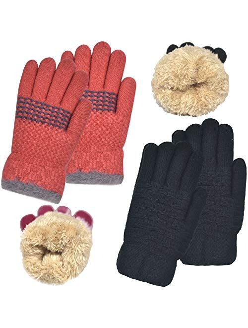 Winter Gloves for Boys Girls - Kids Warm Knit Thermal Cable Knitted Gloves Wool Fleece Lined Mittens for Cold Weather