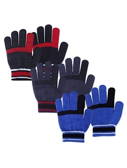 MIG4U Kid's Winter Gloves Warm Magic Stretch Knitted Glove for Children Teens Boys 3/6 pairs