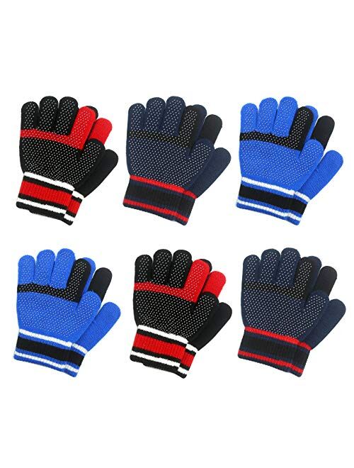 MIG4U Kid's Winter Gloves Warm Magic Stretch Knitted Glove for Children Teens Boys 3/6 pairs