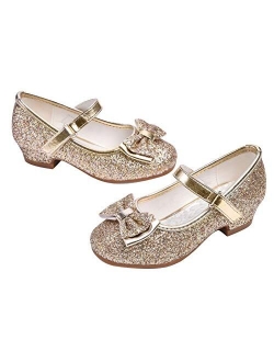 STELLE Girls Mary Jane Glitter Low Heel Princess Flower Dress Pump Shoes