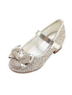 STELLE Girls Mary Jane Glitter Low Heel Princess Flower Dress Pump Shoes