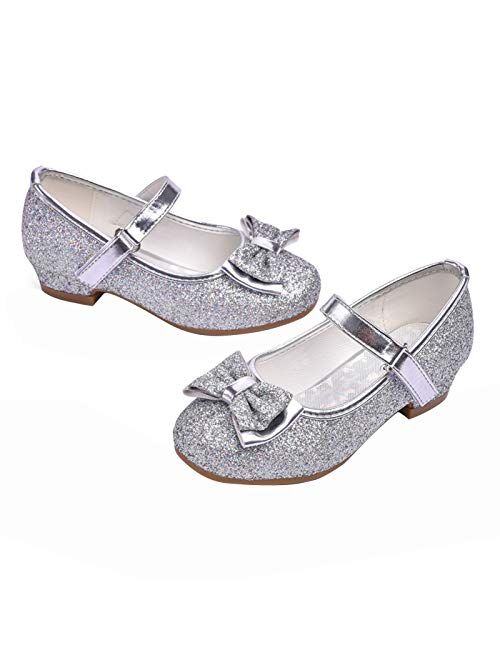 STELLE Girls Mary Jane Glitter Low Heel Princess Flower Dress Pump Shoes