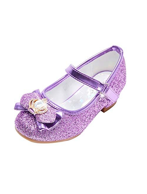 STELLE Girls Mary Jane Glitter Low Heel Princess Flower Dress Pump Shoes