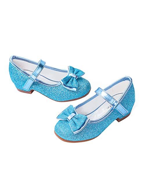 STELLE Girls Mary Jane Glitter Low Heel Princess Flower Dress Pump Shoes