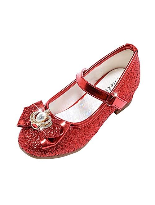 STELLE Girls Mary Jane Glitter Low Heel Princess Flower Dress Pump Shoes