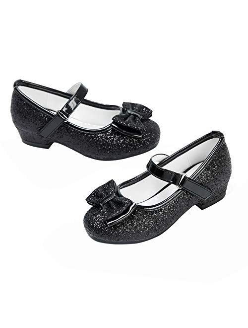 STELLE Girls Mary Jane Glitter Low Heel Princess Flower Dress Pump Shoes