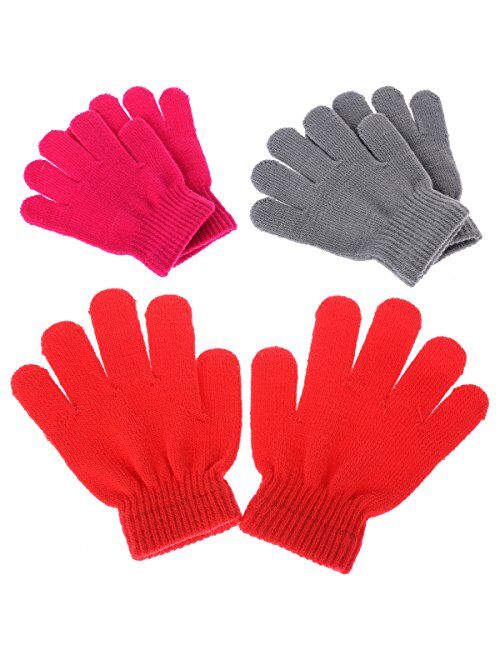 Pinksee Kids Boys Girls Winter Warm Stretchy Knitted Magic Gloves